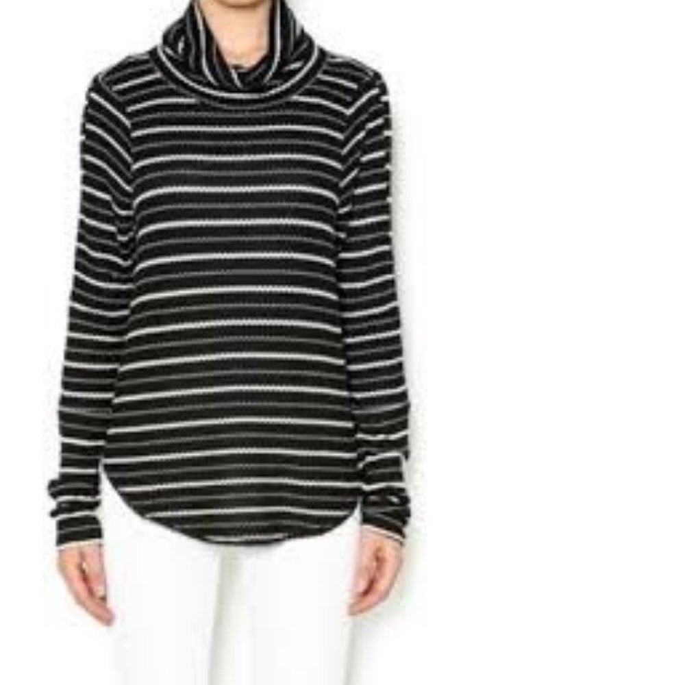 We The Free Black and White Striped Cowl Neck Top